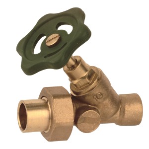 Messing Schrägsitzventil (28 mm) ohne Entleerung mit grünem Griff.