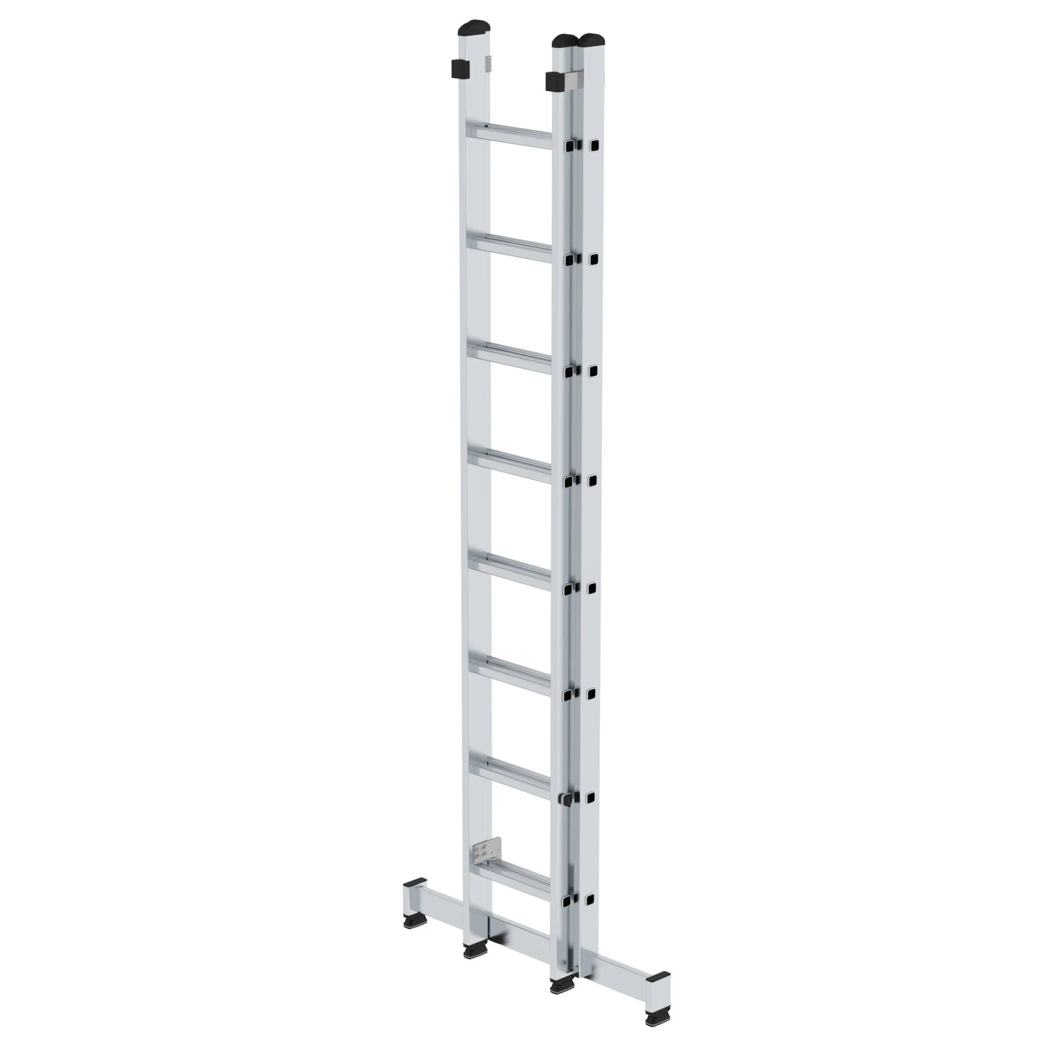 PROREGAL 2-teilige Sprossen-Schiebeleiter mit Traverse, 2x8 Sprossen aus Aluminium.