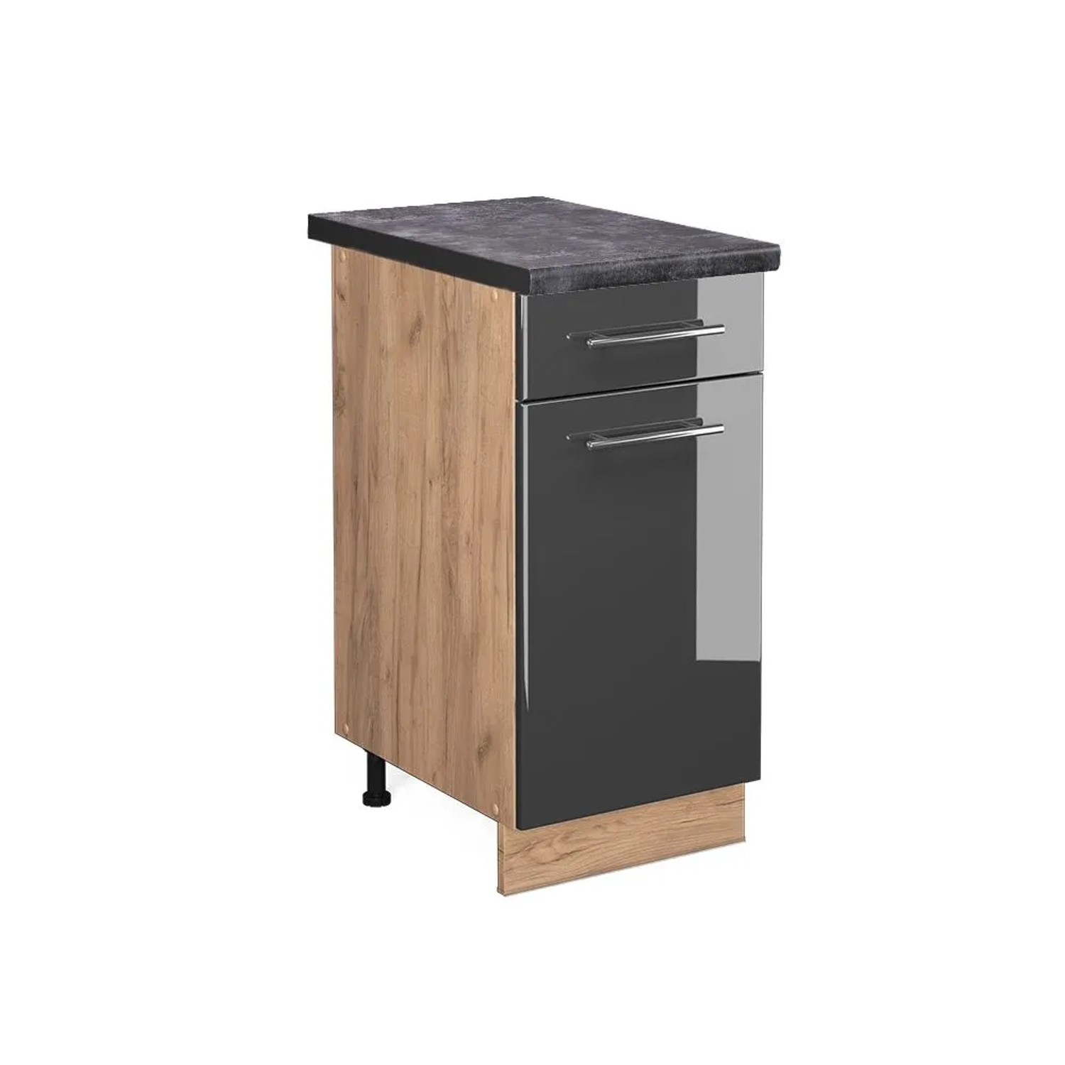 Vicco Küchenunterschrank Fame-Line Anthrazit Hochglanz Goldkraft Eiche 40 cm AP Anthrazit