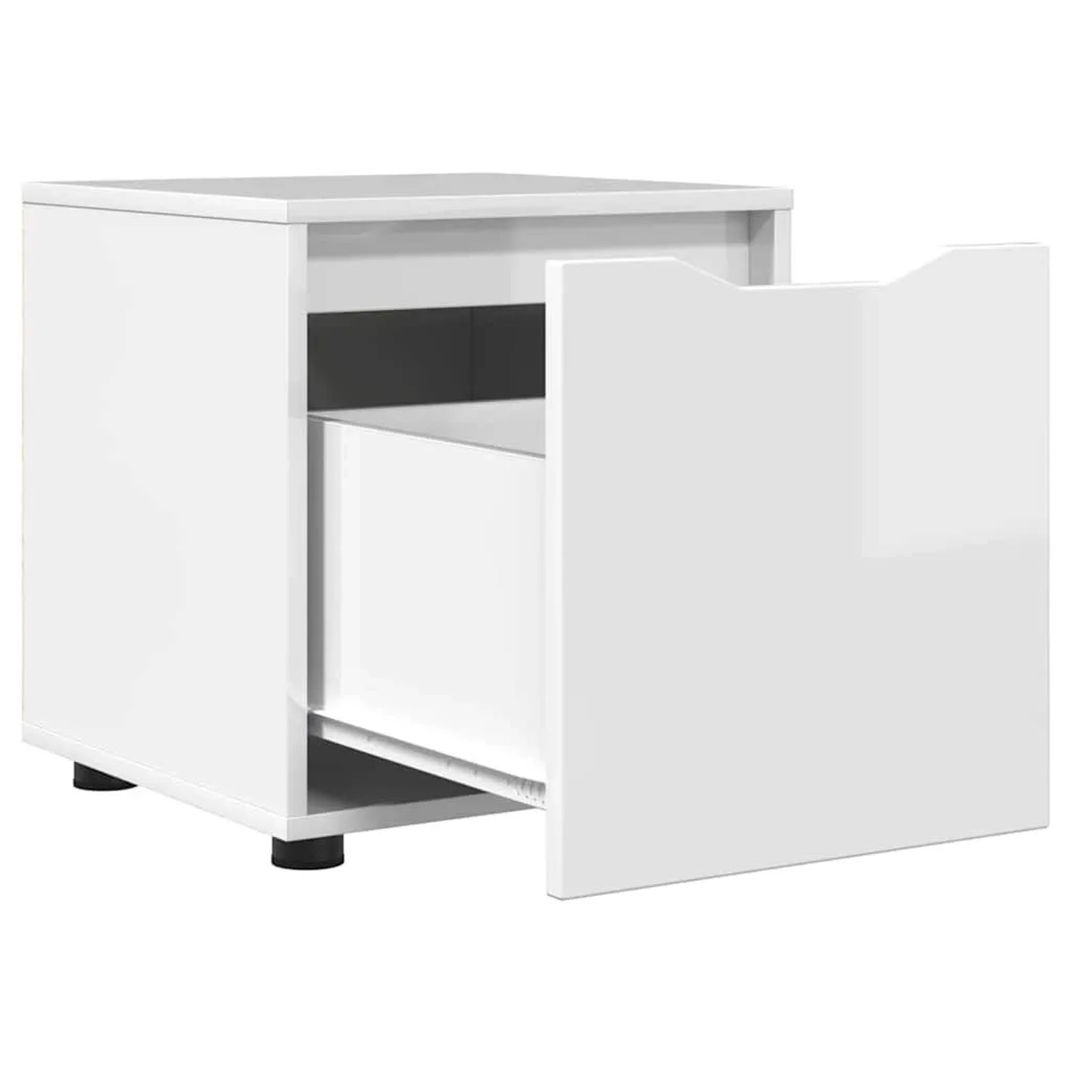 vidaXL Badezimmerschrank Hochglanz Weiß mit offener Schublade. Kompakter Badschrank aus Holzwerkstoff.