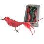 Krebs Glas Lauscha Weihnachtsornament: Rote Eisglasamsel mit Feder, 2er Set, 5cm.