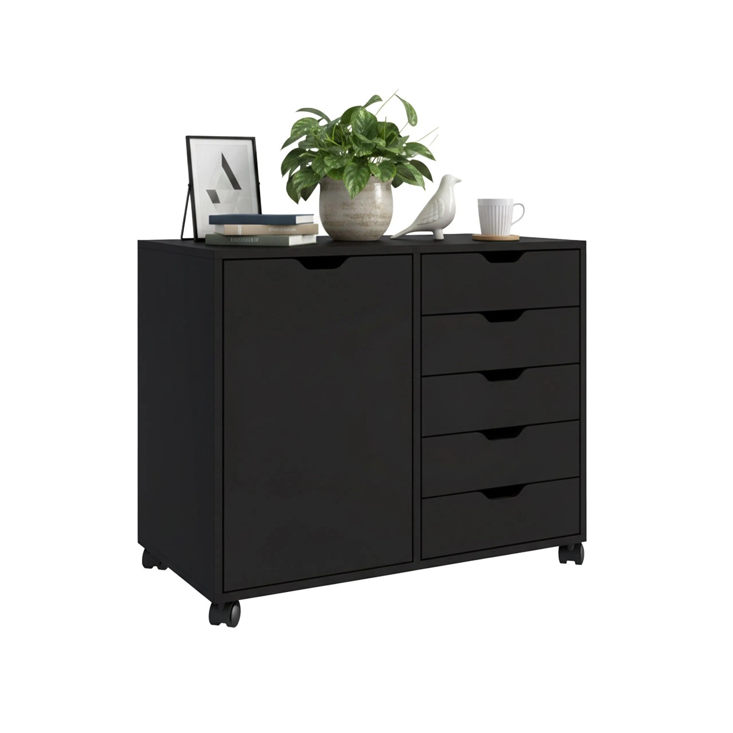 Relaxdays Rollcontainer Holzwerkstoff Schwarz Verstellbar 65 cm x 78 cm x 40 cm 24,8 kg