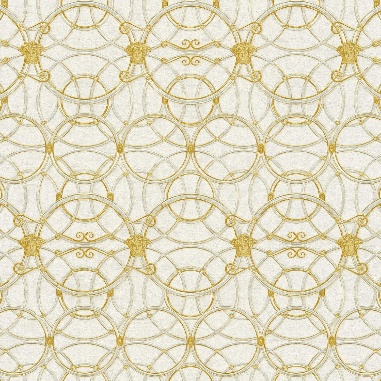 Bricoflor Nostalgie Tapete in Creme und Gold Elegante Metallic Tapete mit Medusa Muster Neobarock Vliestapete für Schlafzimmer und Badezimmer
