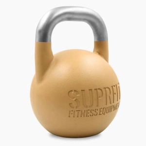 Suprfit Pro Competition Kettlebell 48 kg, beige pulverbeschichtet mit silbernem Edelstahlgriff. Ideal für Sport & Fitness.