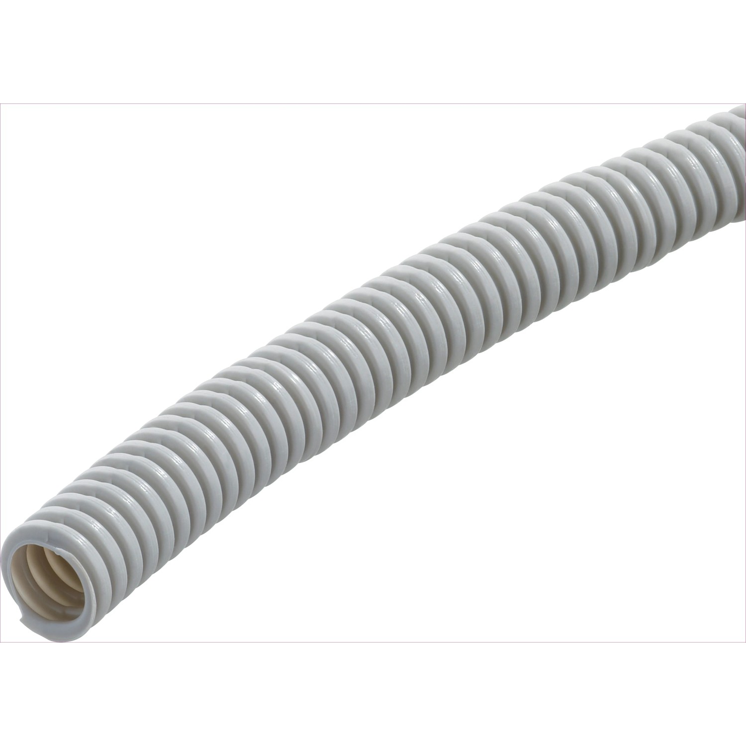 Helles, flexibles EN 16 Isolierrohr, 50 m lang, für Aufputzmontage.
