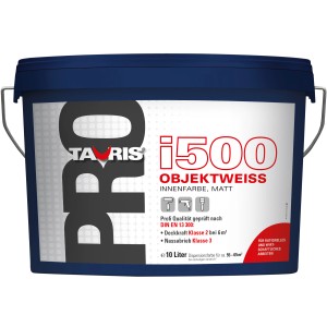 Eimer Tauris Objektweiß Pro i 500, matte, weiße Innenfarbe in Profi-Qualität, 10 Liter.