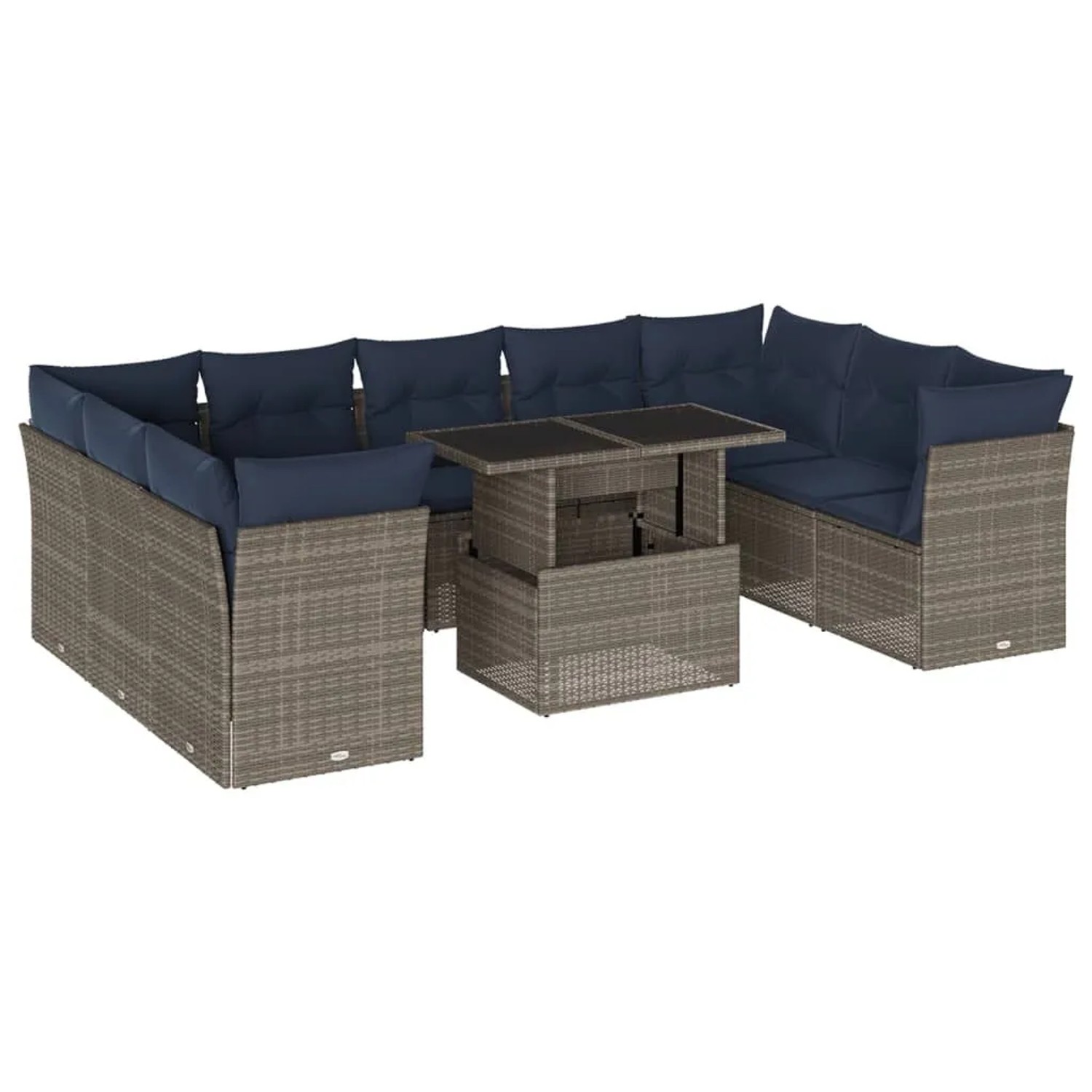 vidaXL 10-Tlg Gartensofa-Set mit Kissen Grau Polyrattan 3266821 günstig online kaufen