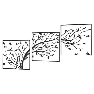 Dreiteiliges Kobolo Wandbild WOOD aus Metall, Baum Motiv, moderne Wanddeko für Wohnräume.