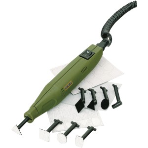 Proxxon Penschleifer PS 13 mit Schleifeinsätzen und Schleifpapier für feine Schleifarbeiten.