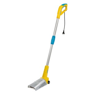 Elektrischer Gloria Unkrautbrenner Thermoflamm Bio Fix, gelb-blau, mit Rollen und langem Stiel für effiziente Unkrautentfernung.
