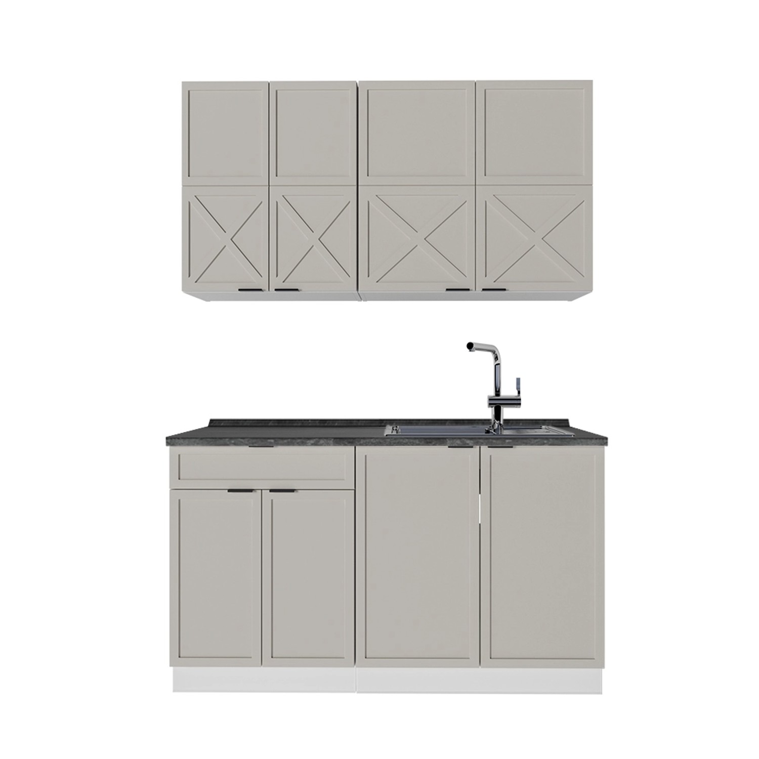 Vicco Fame-Line Singleküche GrauBeige/Weiß 140 cm AP Anthrazit günstig online kaufen