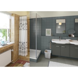 Badezimmer mit Fliesenlack in Schiefer, seidenmatt. Alpina Fliesen-Lack für Bad & Küche.