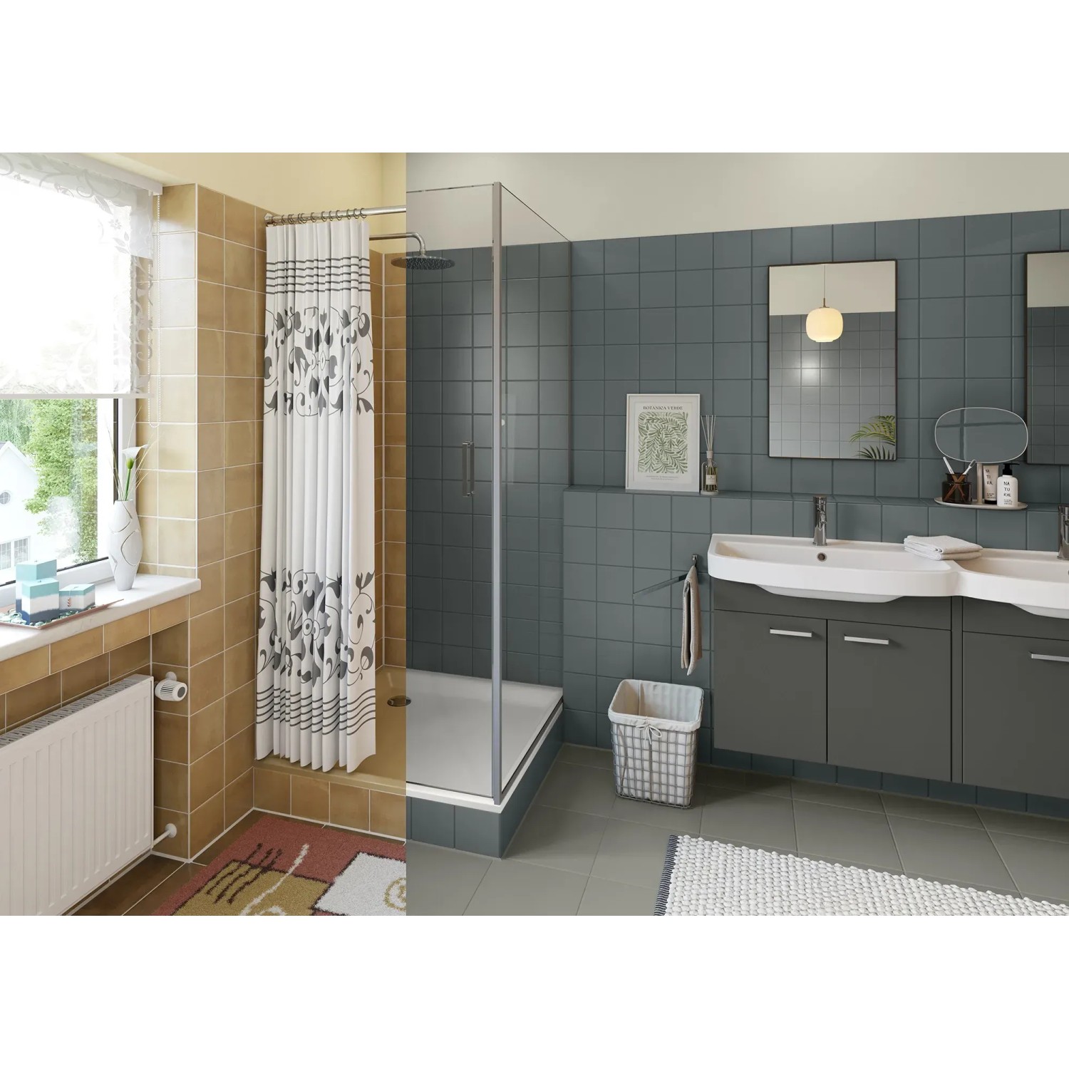 Badezimmer mit Fliesenlack in Schiefer, seidenmatt. Alpina Fliesen-Lack für Bad & Küche.