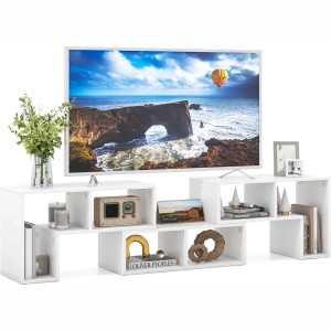 Weißer, 3-teiliger Costway Fernsehschrank aus Holz, flexibel kombinierbar, mit offenen Fächern für TV und Deko.