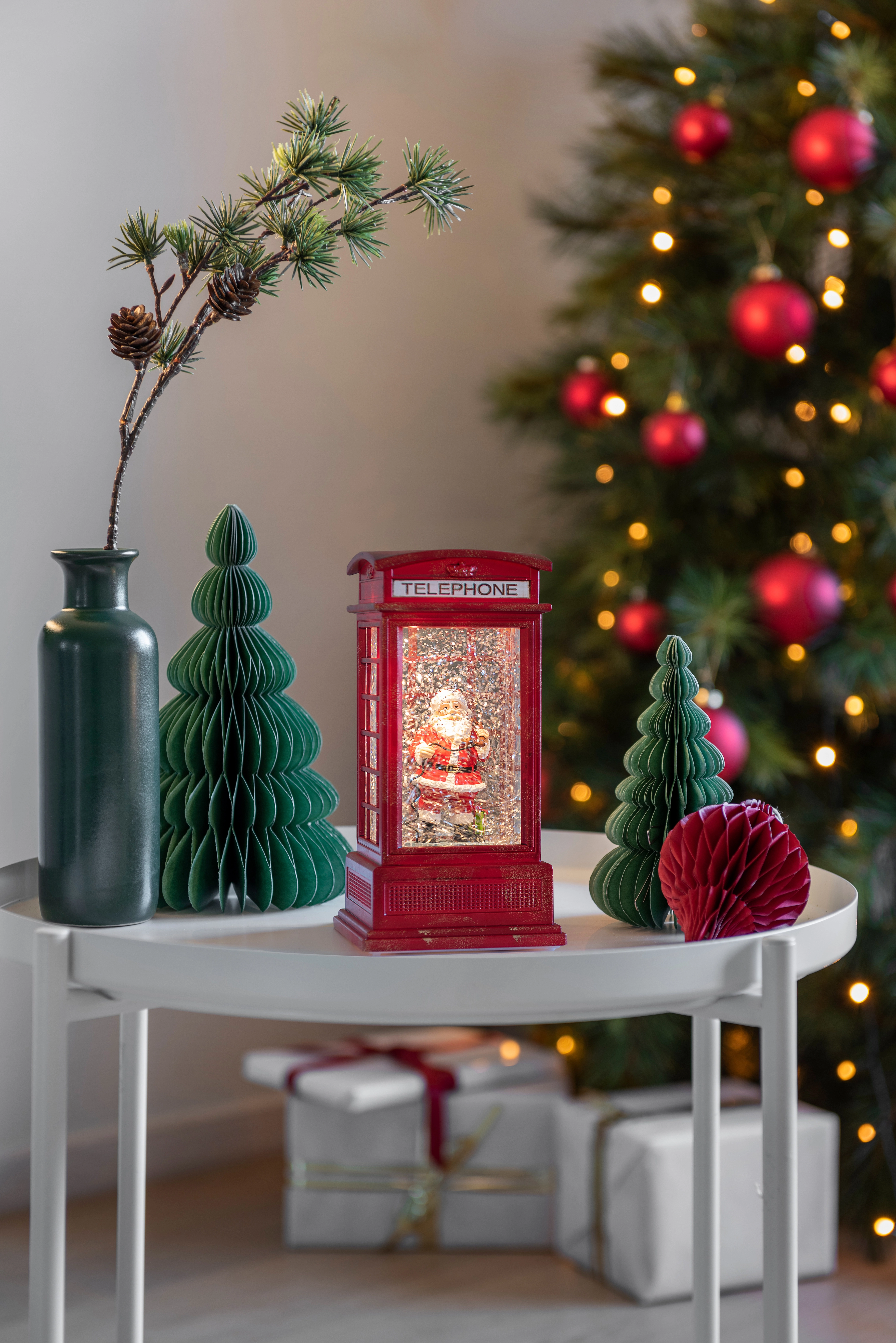 mit Rot OBI Weihnachtsmann bei Telefonzelle Konstsmide innen warmweiß kaufen LED-Wasserlaterne