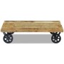 vidaXL Couchtisch aus Mangoholz (120x60cm) mit schwarzen Stahlrädern.