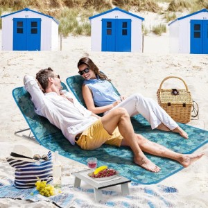 Costway 2er Set Strandmatte mit Beistelltisch Kopfkissen Türkisblau