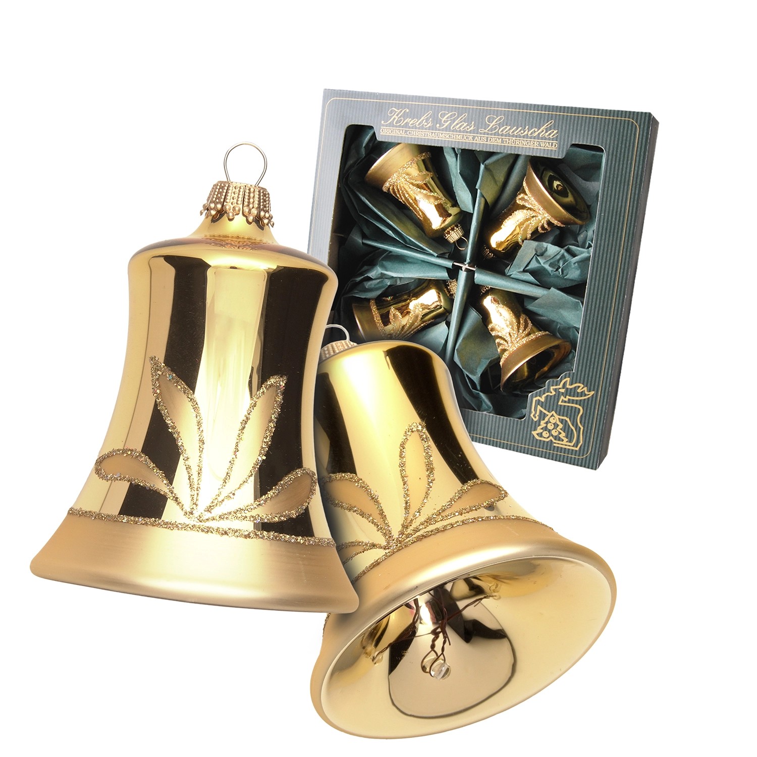 Krebs Glas Lauscha Baumschmuck Glocken Goldfarbig 7cm