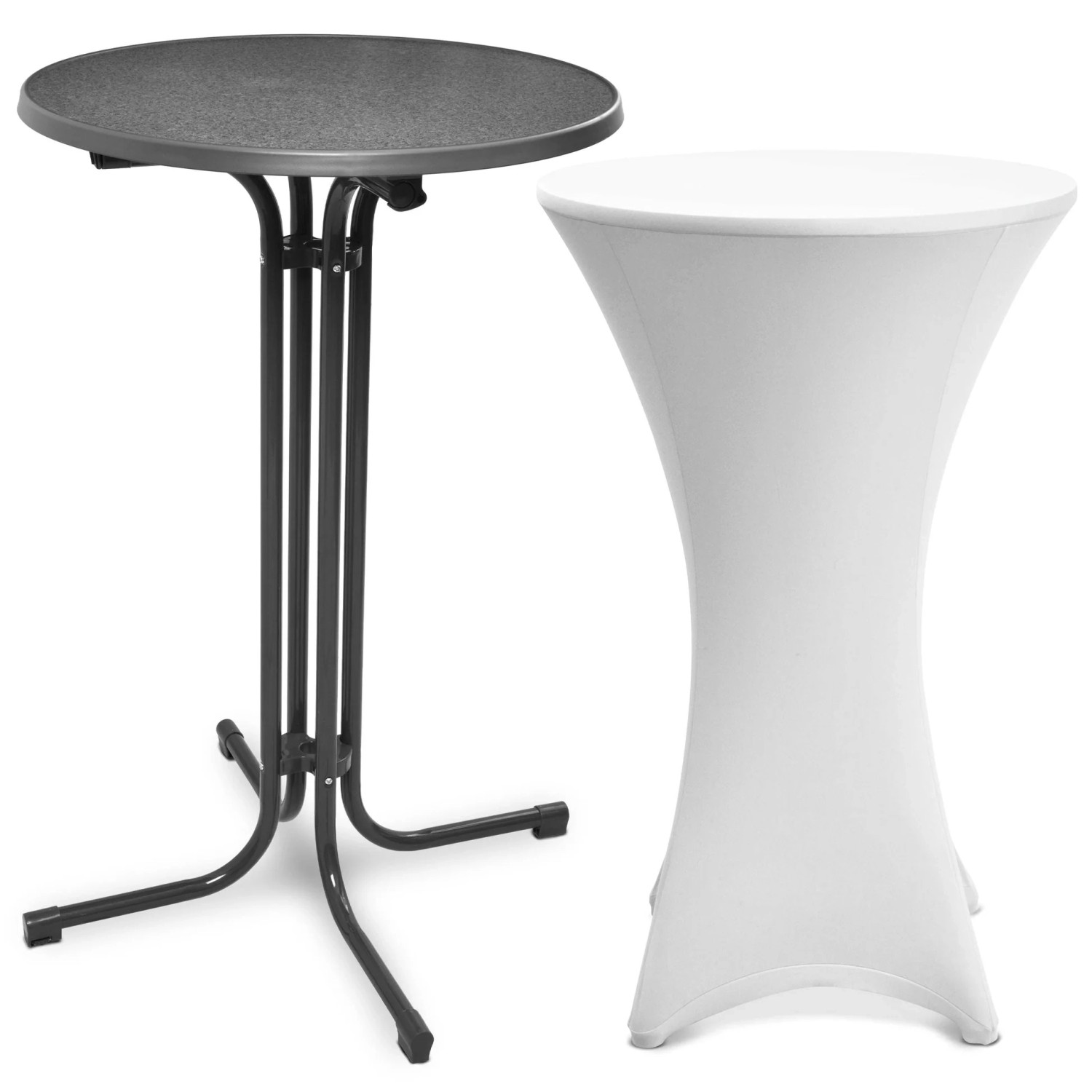 Beautissu Bellini Stehtisch Ø 80cm Grau mit Stella Stehtischhusse Ø 80cm Weiß