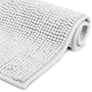 Weißer Beautissu BeauMare Badteppich/Vorleger (50x80cm) mit Noppenstruktur und rutschfester Rückseite.