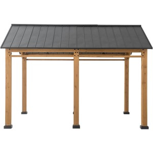 Sunjoy Carport Korab aus Zedernholz, 400x335 cm, anthrazitfarbenes Dach und Holzrahmen.