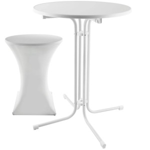 Tectake Stehtisch Eren Rund Mit Tischhusse Klappbar  90 x 110 cm  90 x 90 x 110 cm Weiß