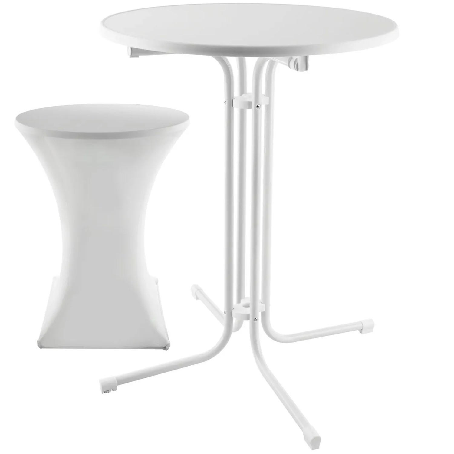 Tectake Stehtisch Eren Rund Mit Tischhusse Klappbar  90 x 110 cm  90 x 90 x 110 cm Weiß
