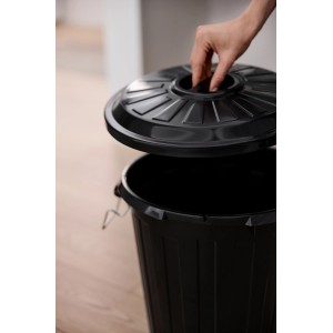 Schwarze Rotho Universal Tonne Basic 25 l mit Deckel, geöffnet.