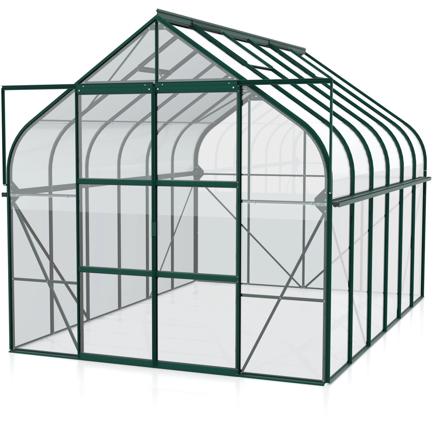 Vitavia Gewächshaus Diana 9900, 9,9 m², grün, mit geöffneter Tür. Ideal für Pflanzen, Kräuter und Gemüse.