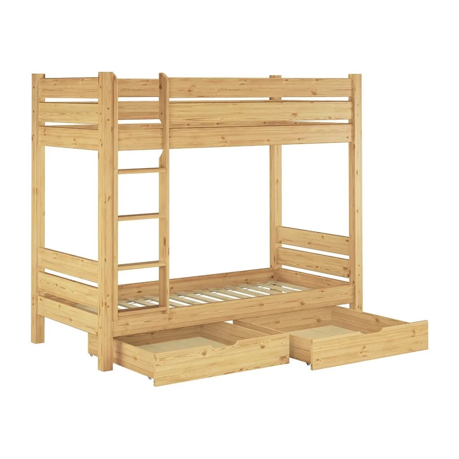 Erst-Holz Schmales Kurzes Etagenbett 80 x 190 cm Stabil Kiefer Nische 100 Modell 16 Rollrost und Doppelbettkasten inkl.