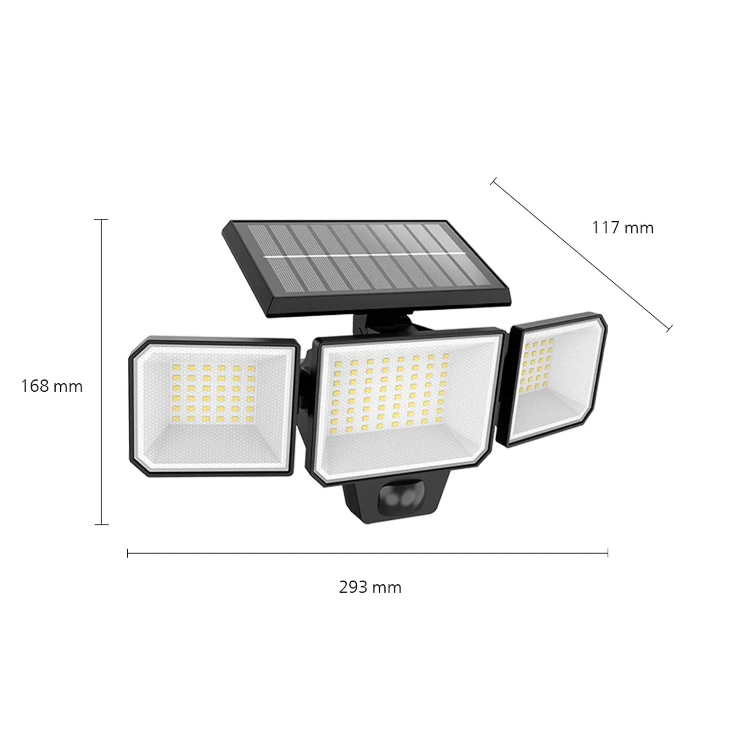 Schwarze Philips Nysil Solar-Wandleuchte mit drei LED-Strahlern und Solarmodul.