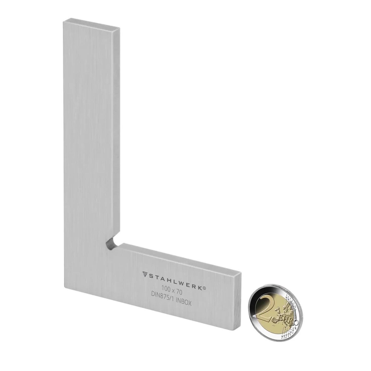 STAHLWERK Flachwinkel 90° aus Edelstahl, 100x70mm, DIN 875/1, für präzise Winkelprüfung.