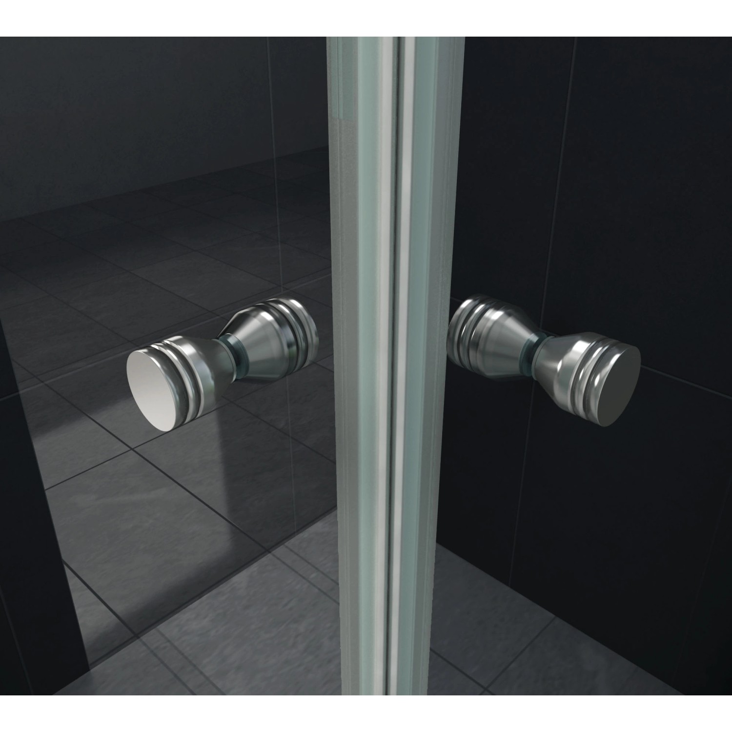 Detailaufnahme: Glasdeals Duschkabine CLAP mit Griff, Pendeltür aus ESG Glas.