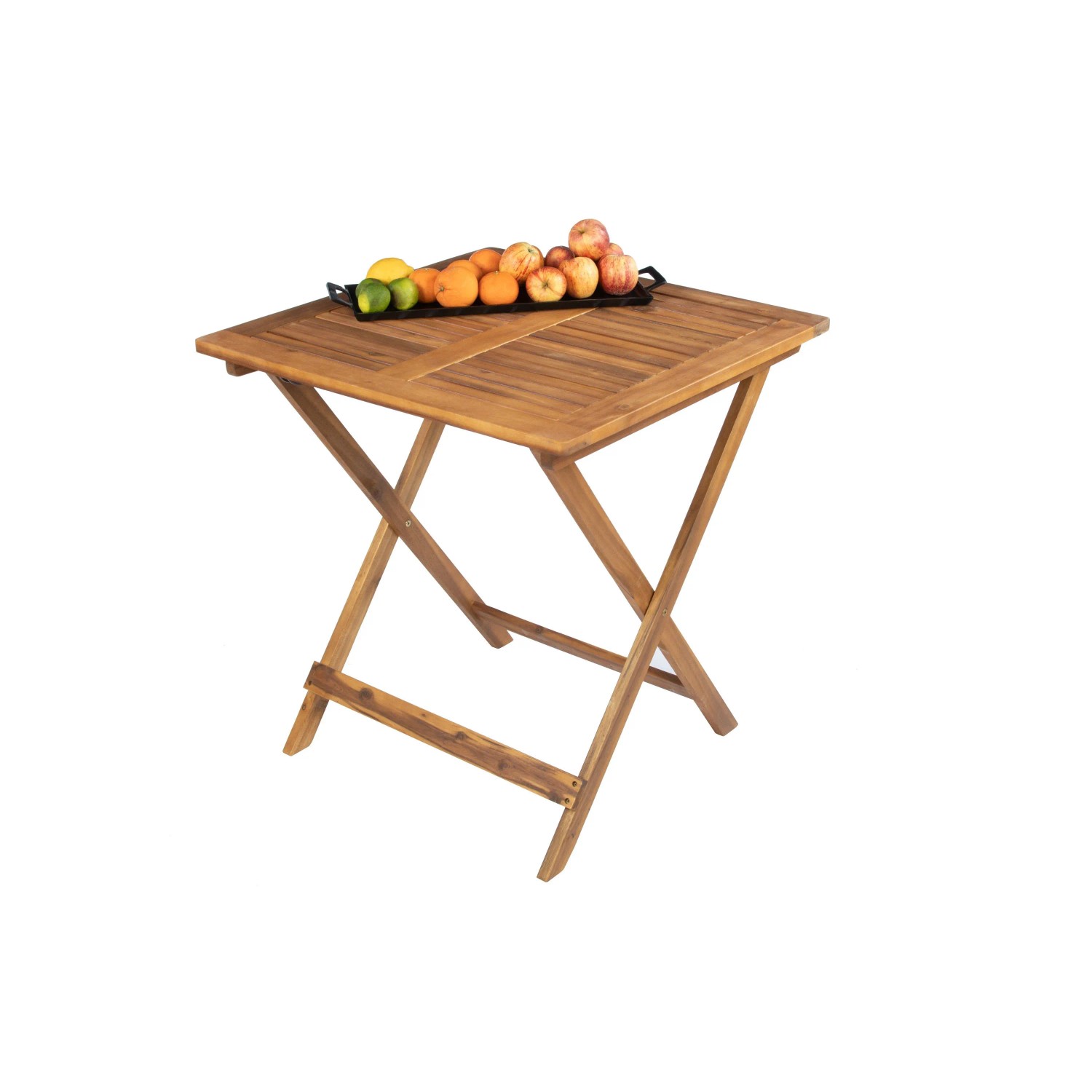 Quadratischer Balkontisch aus Akazienholz, klappbar, 70x70 cm, mit Holzlatten-Tischplatte.