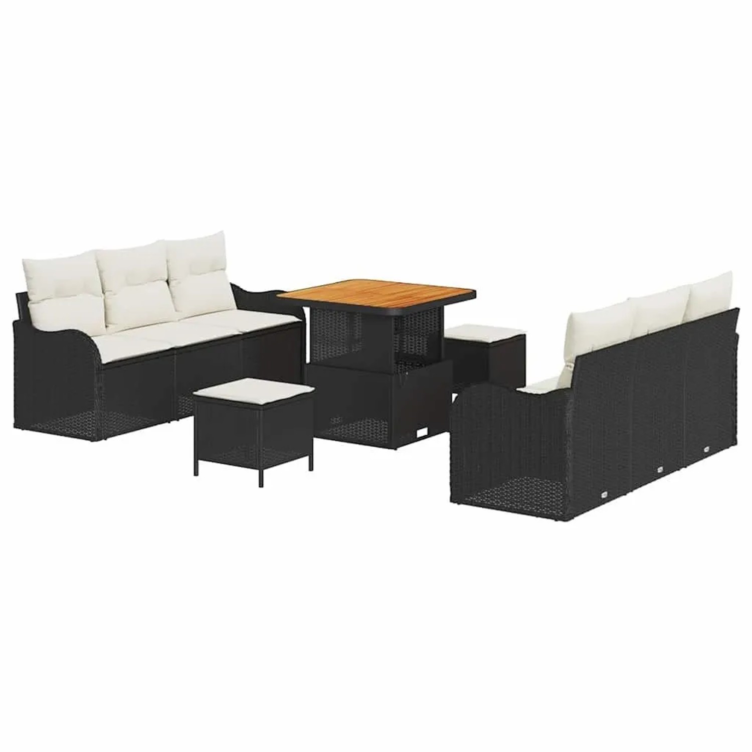 vidaXL Garten-Sofa-Set mit Kissen mit Speicher 9-Tlg Schwarz und Creme 3364165