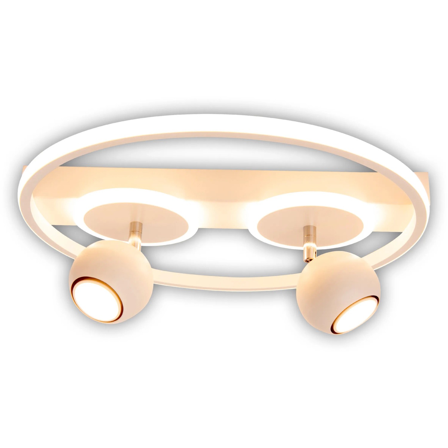 Moderne, weiße LED-Deckenleuchte Ronda von Näve mit 2 Spots und LED-Ring, 40 cm Durchmesser.