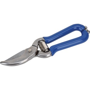 LUX Mini-Gartenschere Bypass mit blauen Griffen und antihaftbeschichteten Klingen.