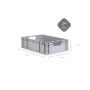 Graue PROREGAL Eurobox Nextgen Economy, 34 Liter, mit Griffen und Maßangaben.
