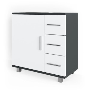 Vicco Waschbeckenunterschrank Ilias in Anthrazit/Weiß mit Tür und drei Schubladen.