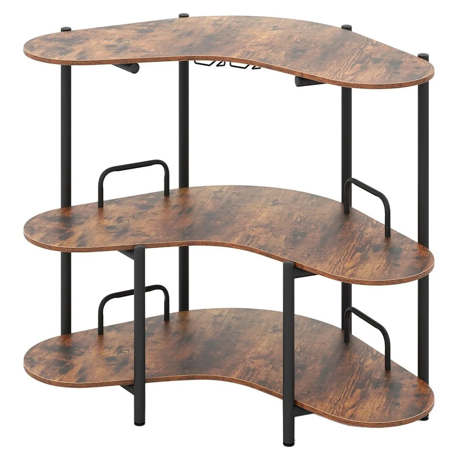 Costway 3 Ebenen Hausbar mit Glashalter Braun 120 x 66 x 102 cm