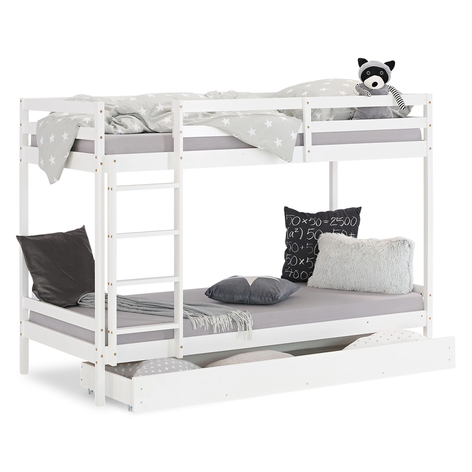 Homestyle4u Etagenbett in Weiß mit Bettkasten 90x200 cm 1432