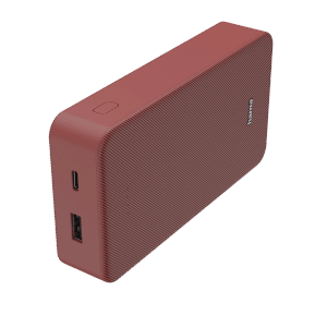 Rote Hama Power Bank Colour 20 mit USB-C und USB-A Anschlüssen, 20.000 mAh.
