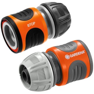 Gardena Schlauchverbinder-Satz, 13-15 mm, mit Wasserstop für Schlauch und Gartenschlauch-Zubehör.