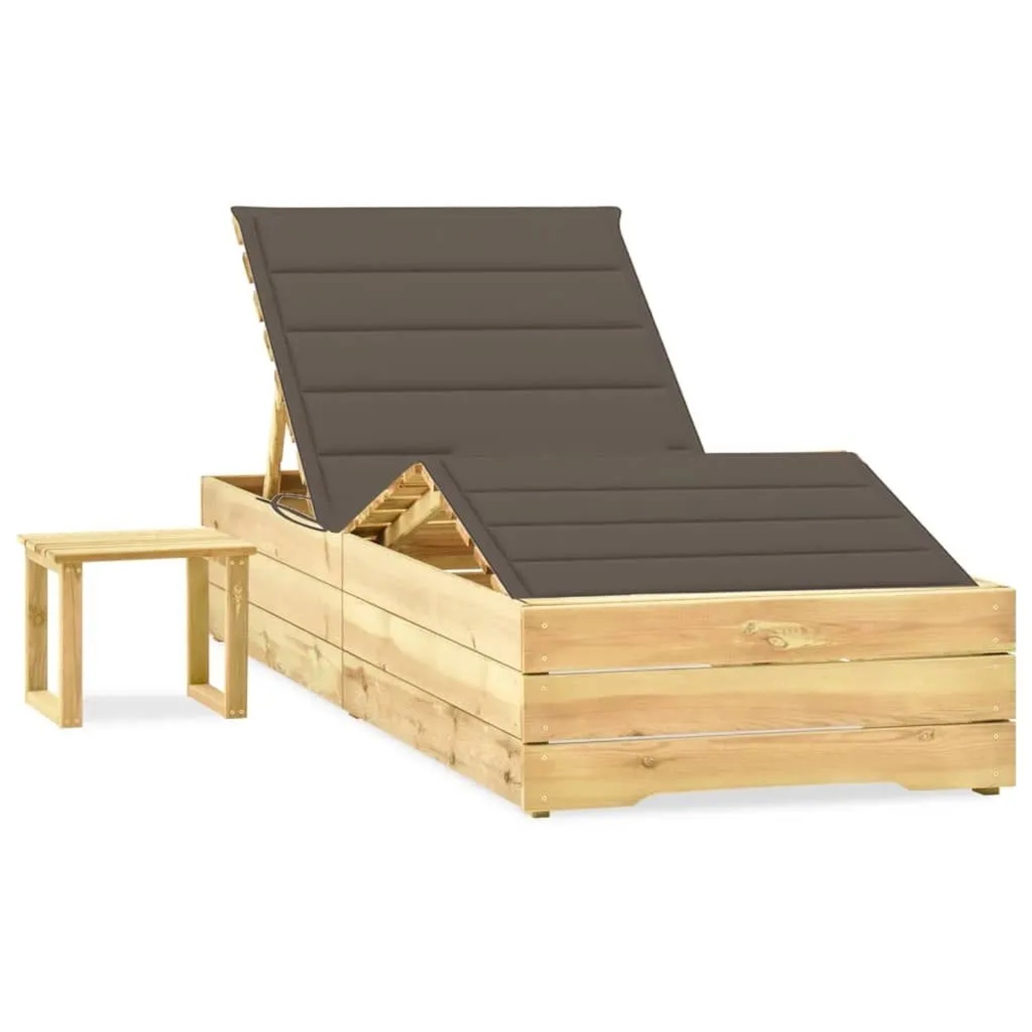 Furnicato Garten-sonnenliege Aus Imprägniertem Kiefernholz Mit Tisch Und Auflage 198x90x30-75 Cm Taupe