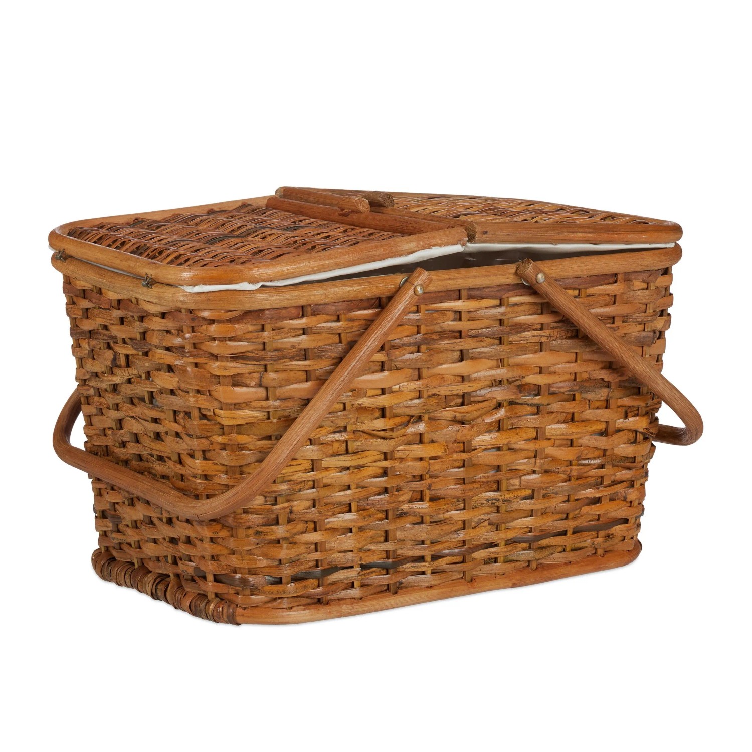 Relaxdays Picknickkorb mit Deckel Rattan Honigbraun mit Henkeln 45 cm x 34 cm x 27 cm 1 kg