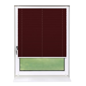 Weinrotes Plissee 40x150 cm am Fenster, blickdicht und ohne Bohren montiert. Dekoartikel für Wohnraum.