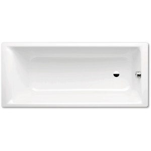 Weiße Kaldewei Rechteck-Badewanne Puro, 170x75 cm, Aufsicht mit Ab- und Überlauf.