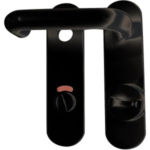 Schwarze Kurzschildgarnitur aus Nylon für Bad- & WC-Türen mit WC-Riegel.