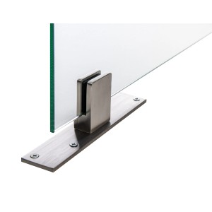 Edelstahl Standfuß (200 mm) für 6 mm ESG Hygieneschutzglas, längs oder quer montierbar.