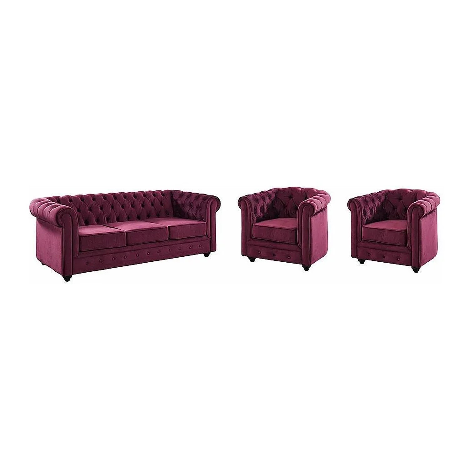 Vente-unique Couchgarnitur Mit Sessel Chesterfield Bordeaux 205 cm  82 cm